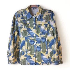 Vintage Draper's & Damon's Jacket‎ Womens XL Petite Blue Yellow Green Floral